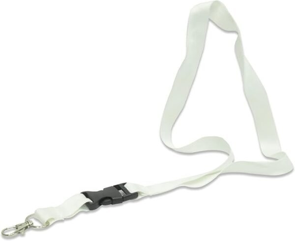 Flat Lanyard With Hook And Safety Buckle White Pack of 50