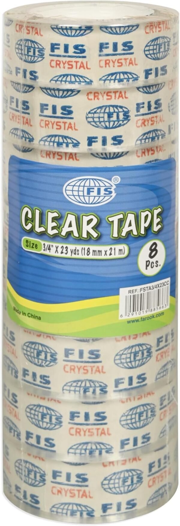 Clear Tape, Size 3/4" Inches(18mm) Wide, Capacity Up to 23 Yards(21 Meters) Long, Packet of 8 Pieces, Crystal Clear Tape