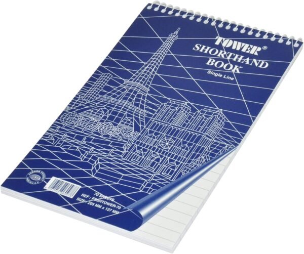 Tower Shorthand Book, Top Spiral Binding, Size 205x127mm, 70 Sheets Per Pad, 8mm Single Line Ruling, Packet of 12 Pieces - Image 2